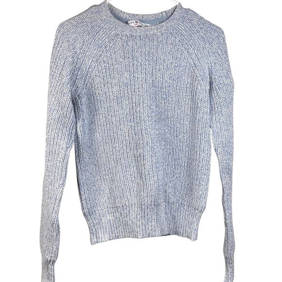 Tommy Hilfiger Womens Size S Blue Knit Long Sleeve Pullover Sweater Zip Pocket - Picture 1 of 4